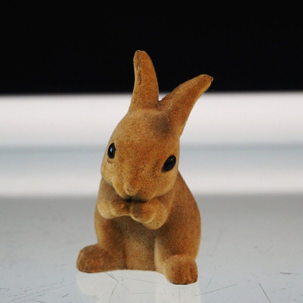 Vintage Hallmark Cards Flocked Bunny Rabbit Brown 3 in